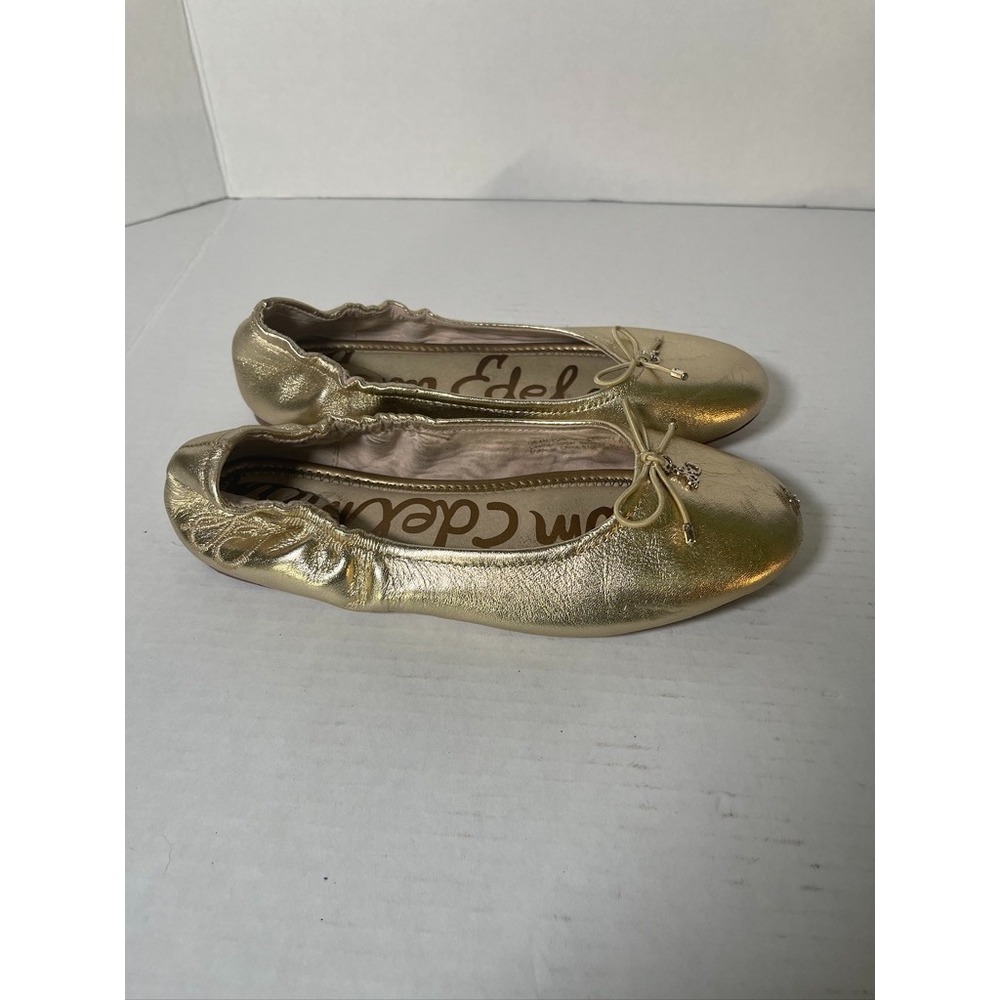 EUC Metallic Gold Leather Sam Edelman Jessica Mini Ballet Shoes Girls Size 4 - Picture 4 of 8